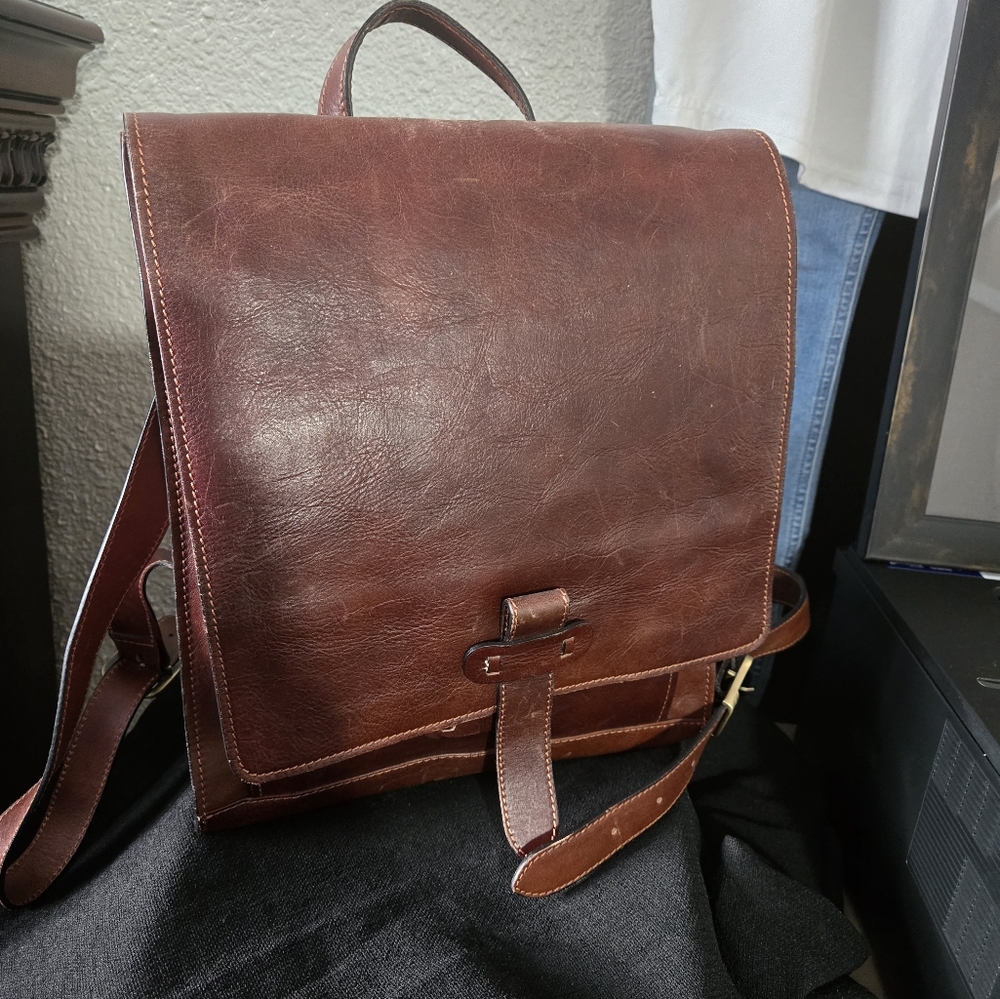 Italian Leather Messenger Bag with Flap-Over Design